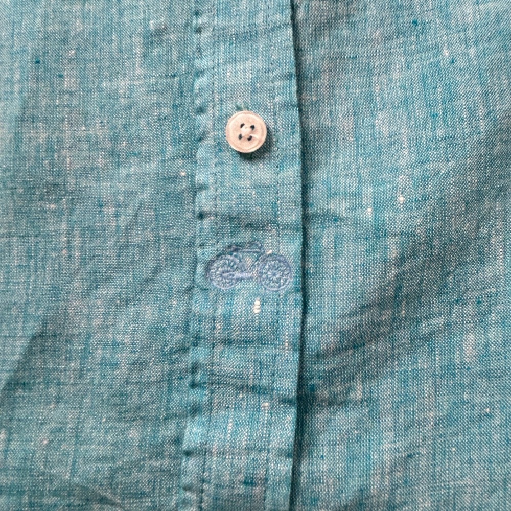 Tobias Linen Button Down Shirt Mens Medium Turquoise Long Sleeve Casual Vacation - Picture 16 of 16